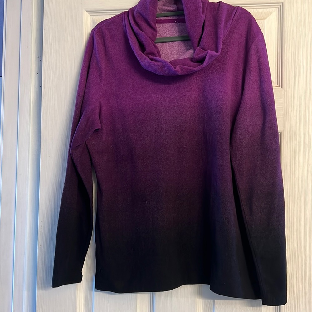 Purple to black ombre cowl neck top